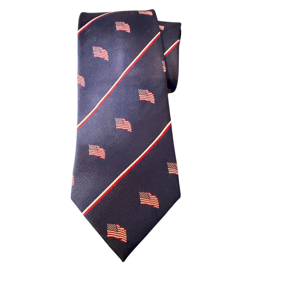 Ashford &‎ Brooks Silk Tie Navy American Flag Stripe Handmade Classic